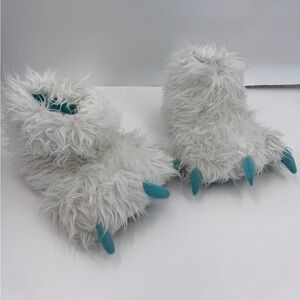 Fuzzy white and Blue Paw slippers size Large